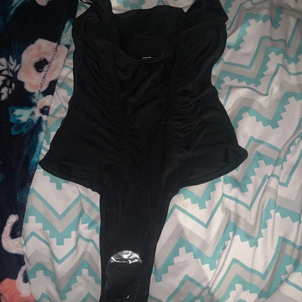 Black intimately free people body suit drappy cowl neck NWOT boho spring ruched